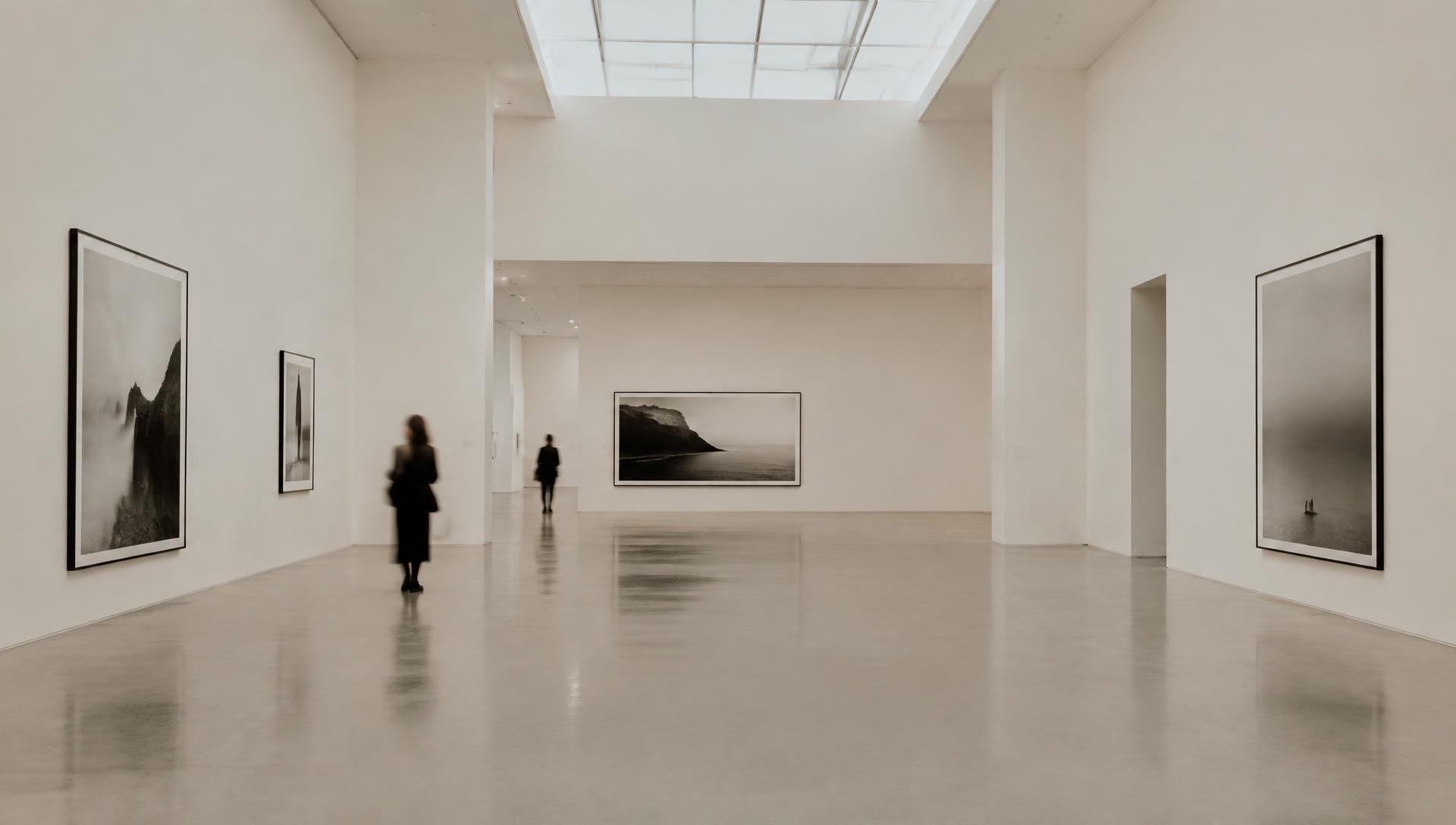 Interior of the ARTWAERK gallery with large framed photographs